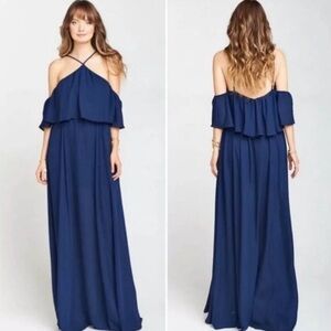 NWT Show me your Mumu Rebecca Ruffle maxi dress in rich navy crisp size: S